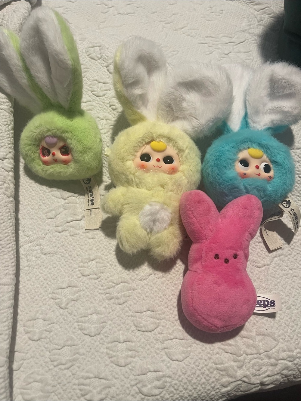 Plush Bunny Toy  Kids - Pink, Green, Yellow, Blue 3 Baby three 1 Peeps keychains